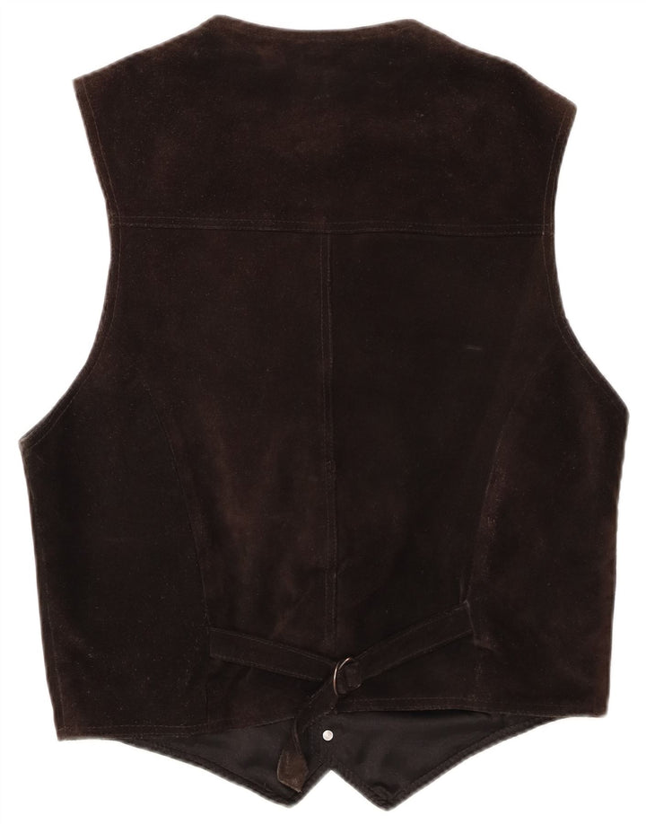Colete masculino vintage de camurça EU 48 couro marrom médio