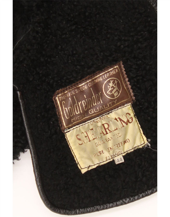 Casaco feminino vintage de shearling IT 44 médio preto patchwork shearling