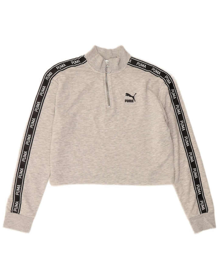 PUMA Womens Crop Crop Sweatshirt Jumper Reino Unido 12 Medium Grey Colourblock
