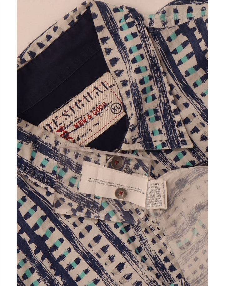Desigual Camisa masculina de manga curta XL azul algodão geométrico