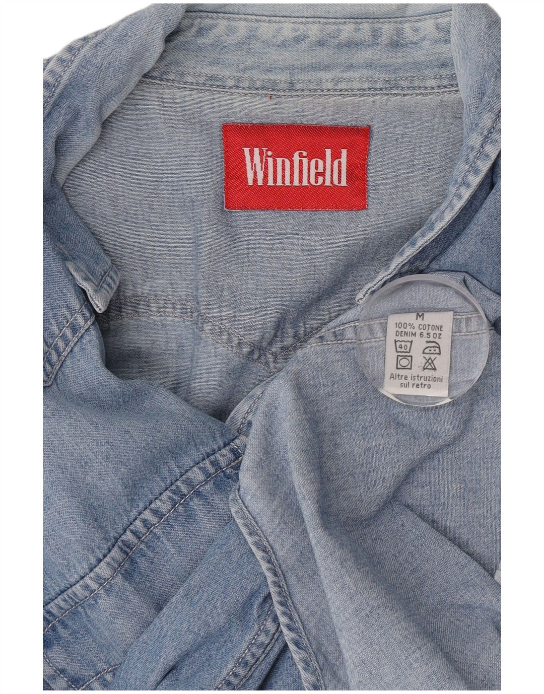 Camisa jeans masculina vintage algodão azul médio