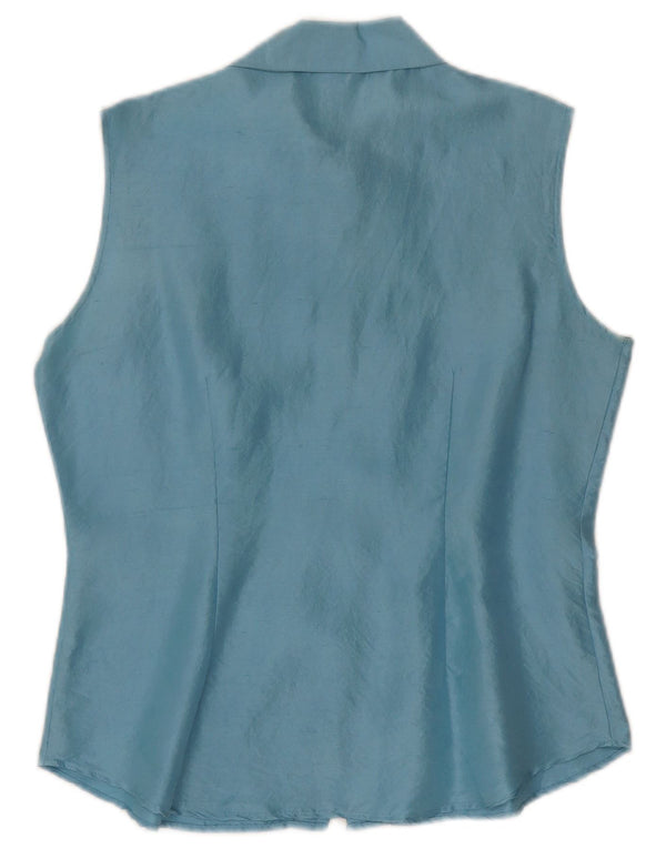 Blusa feminina sem mangas Project UK 10 seda azul pequena