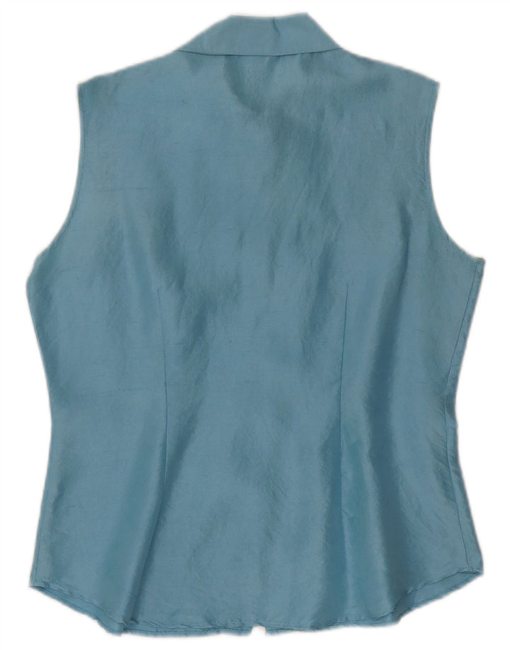 Blusa feminina sem mangas Project UK 10 seda azul pequena