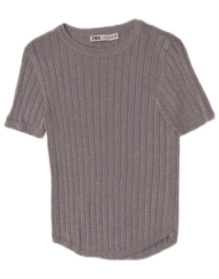 Blusa feminina Zara UK 8 pequena prata manchada