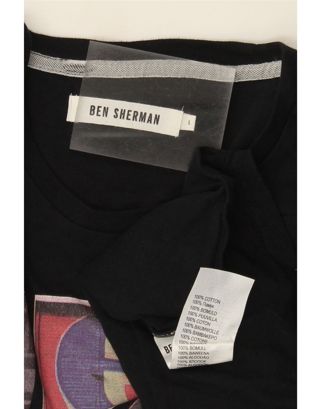 Camiseta masculina Ben Sherman com estampa gráfica grande de algodão preto