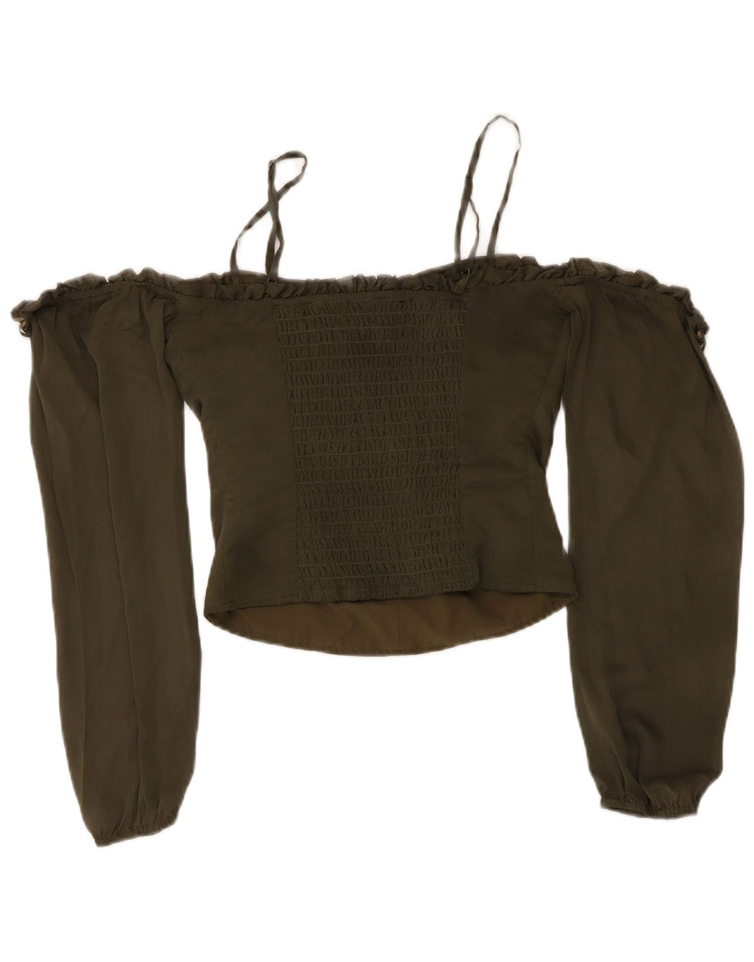 Guess Top feminino sem ombro UK 6 XS cáqui poliéster