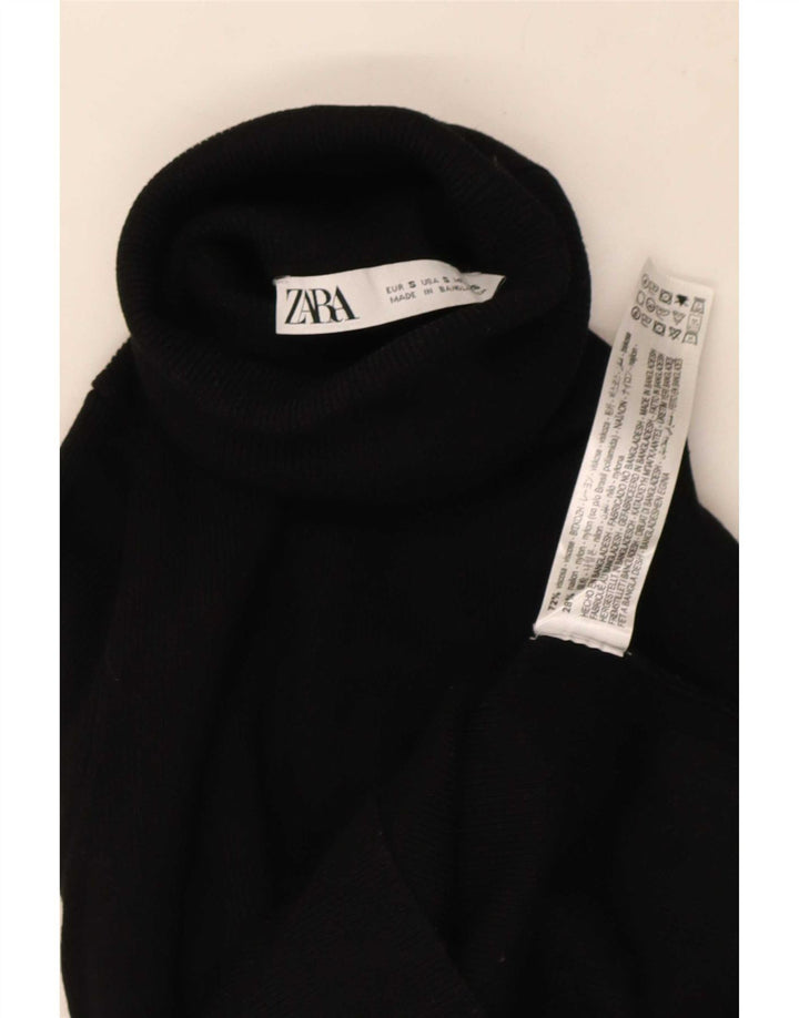 Zara Womens Crop Top Manga Longa Reino Unido 8 Pequena Viscose Preta