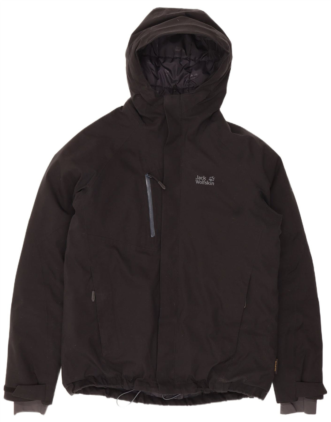 Jaqueta masculina acolchoada com capuz Jack Wolfskin Reino Unido 40 grande poliéster preto