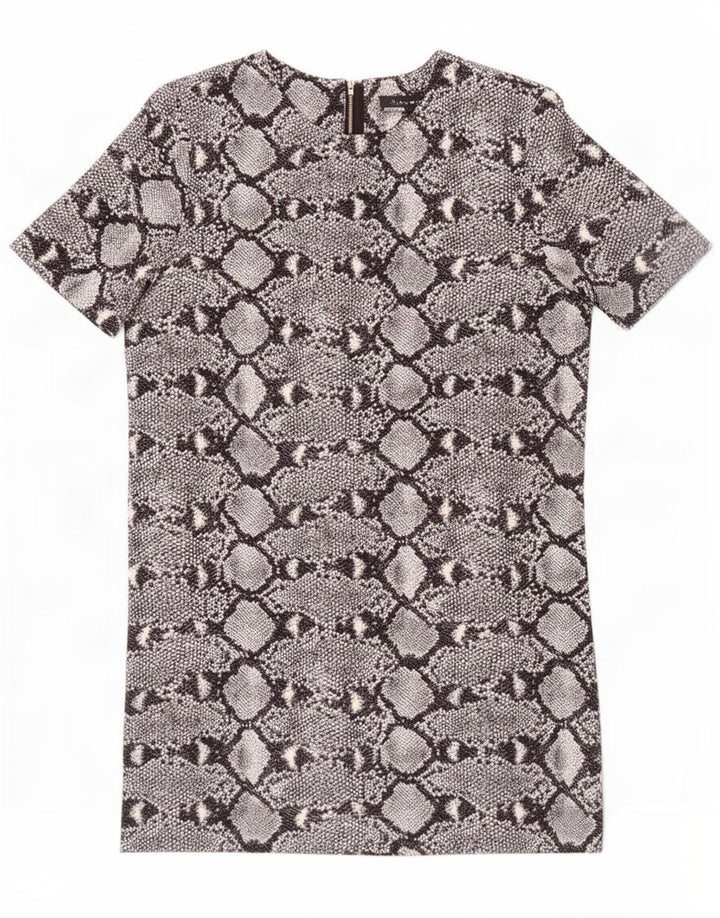 Vestido feminino Zara Shift UK 10 pequeno cinza estampa animal