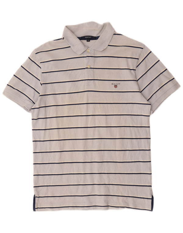 Camisa polo masculina Gant de algodão listrado azul médio