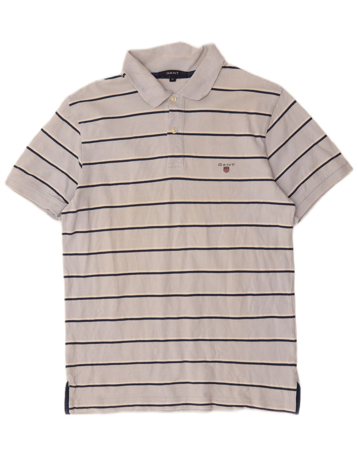 Camisa polo masculina Gant de algodão listrado azul médio