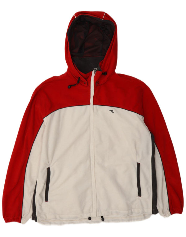 Diadora Mens Hooded Tracksuit Top Jacket IT 52 Large Red Colourblock