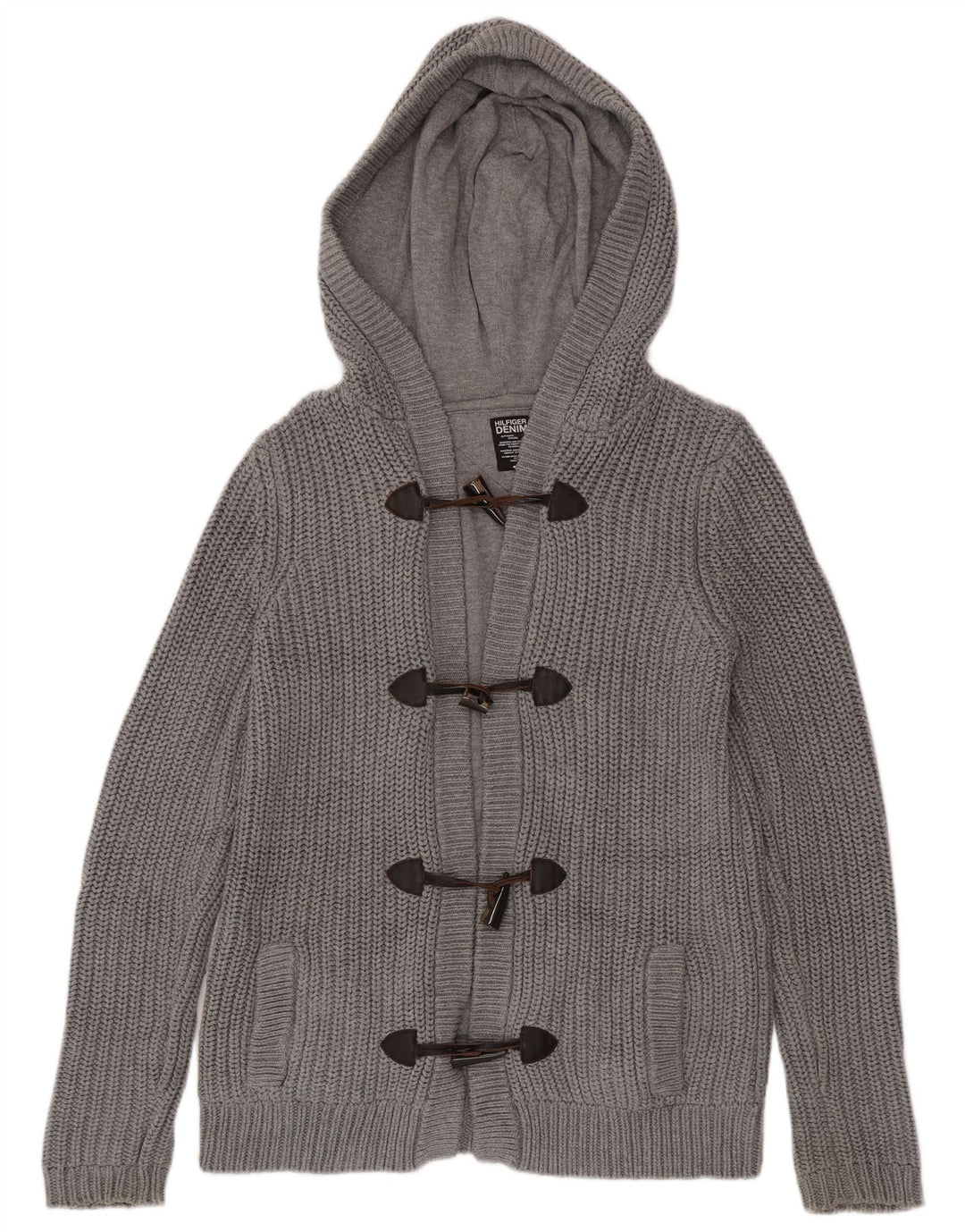 Suéter cardigã masculino com capuz Tommy Hilfiger algodão cinza médio