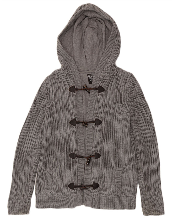 Suéter cardigã masculino com capuz Tommy Hilfiger algodão cinza médio