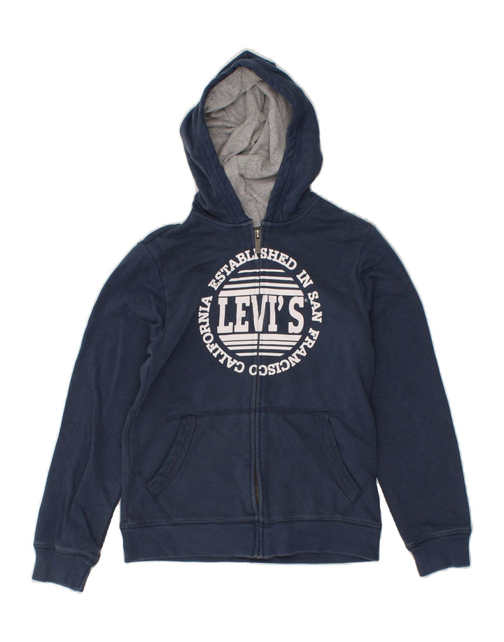 LEVI'S Boys Graphic Zip Hoodie Sweater 9-10 Years Navy Blue Cotton Vintage Levi's and Second-Hand Levi's from Messina Hembry 