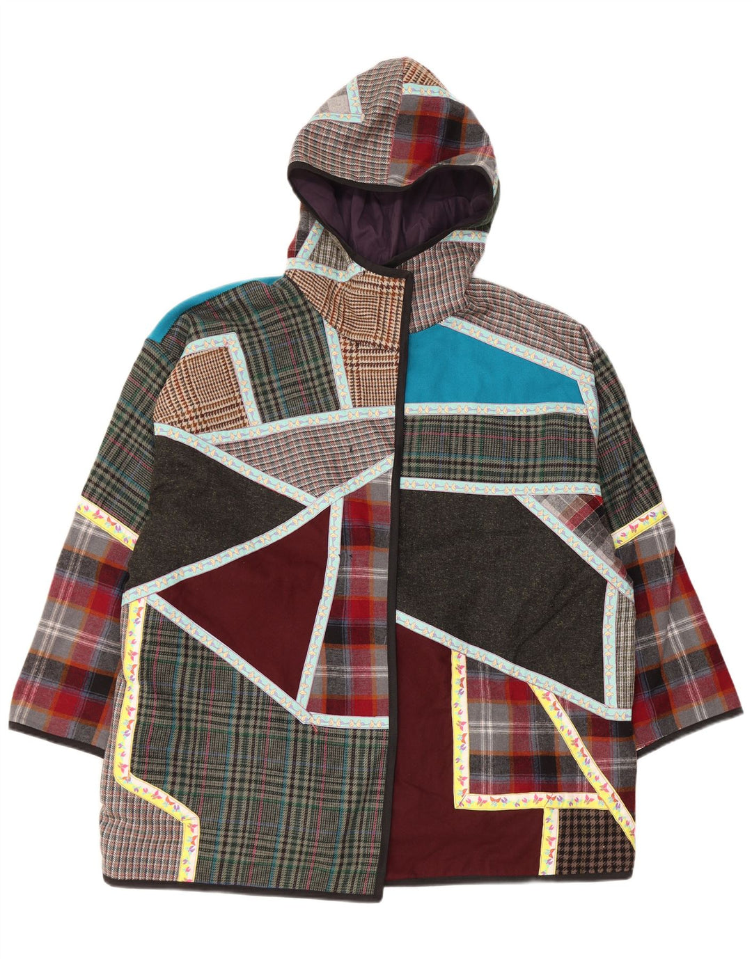 Casaco corta-vento feminino VINTAGE com capuz UK 20 2XL patchwork multicolorido