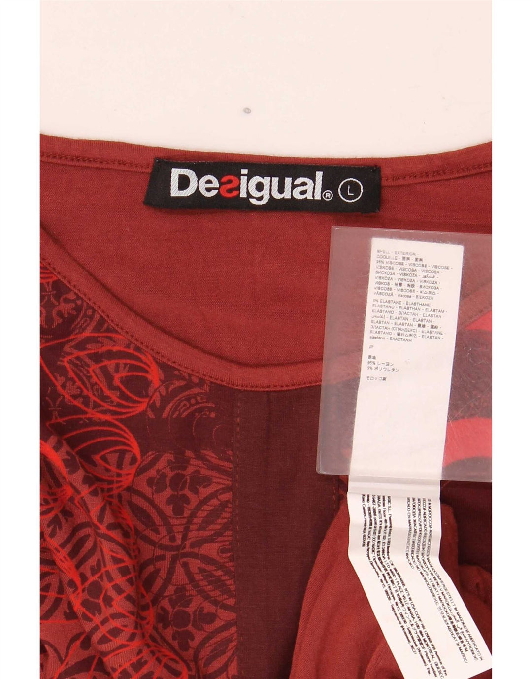 Blusa feminina Desigual com padrão abstrato Reino Unido 14 grande viscose vermelha