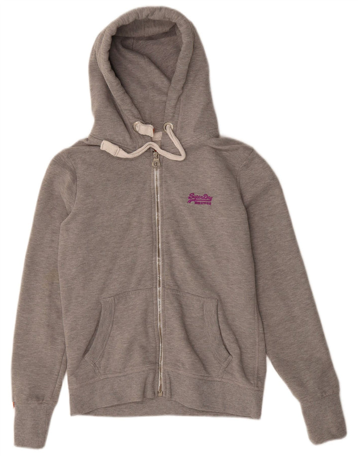 Suéter feminino com capuz e zíper SUPERDRY UK 16 poliéster cinza grande
