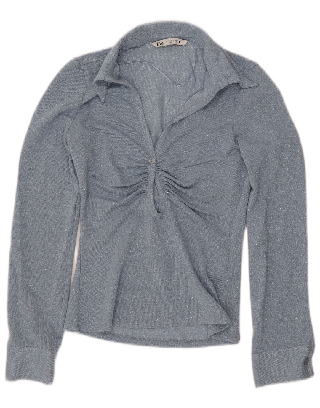 Blusa feminina de manga comprida ZARA UK 6 XS azul viscose