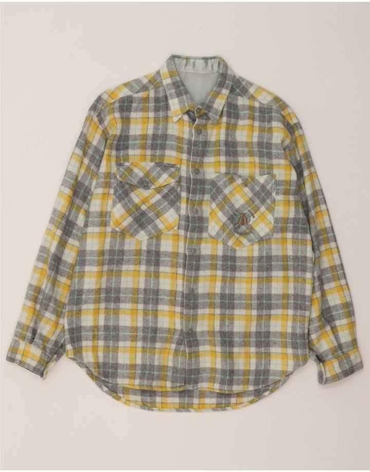Camisa masculina vintage de flanela xadrez amarelo médio