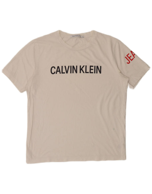 Calvin Klein Jeans Camiseta masculina gráfica Top XL algodão branco