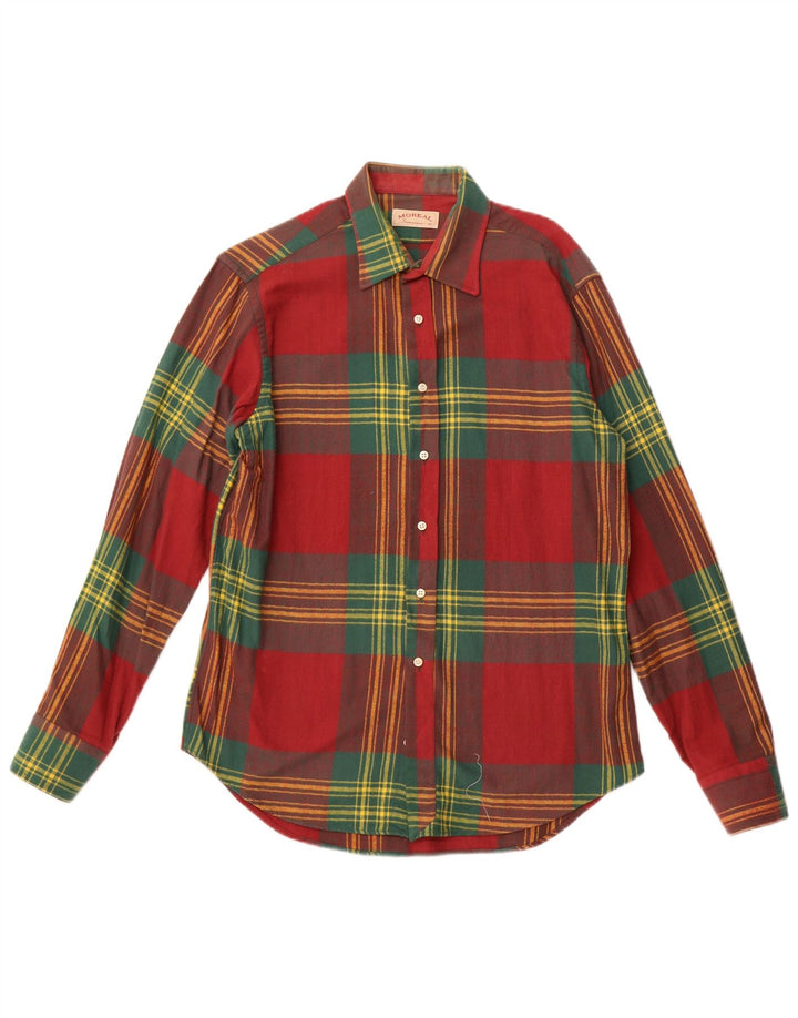 Camisa masculina de flanela MOREAL tamanho 40 algodão xadrez vermelho médio