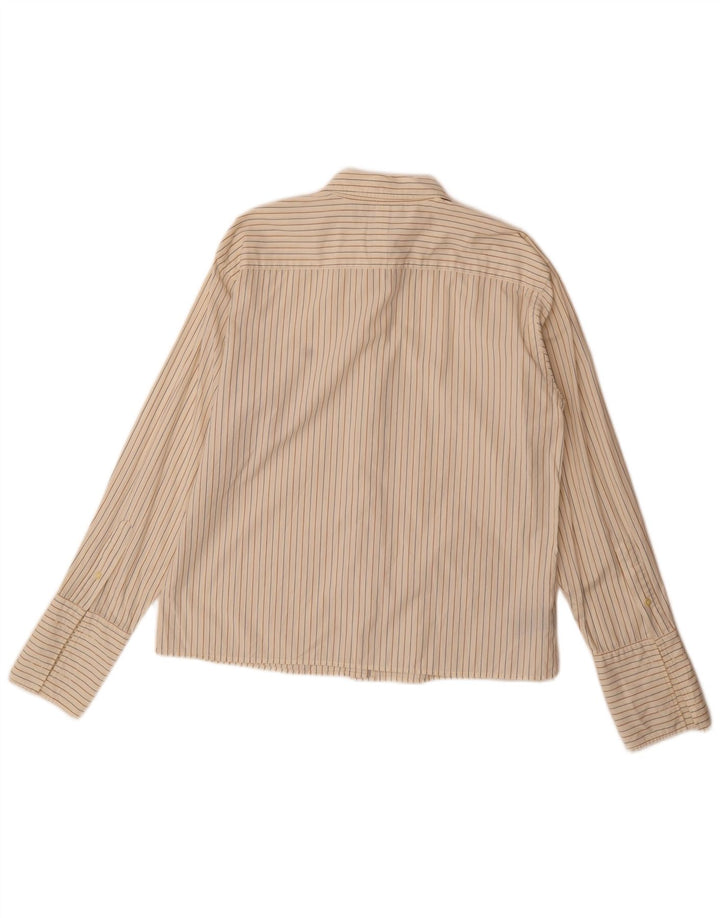 Camisa formal feminina Ralph Lauren de ajuste regular US 10 grande listrada bege