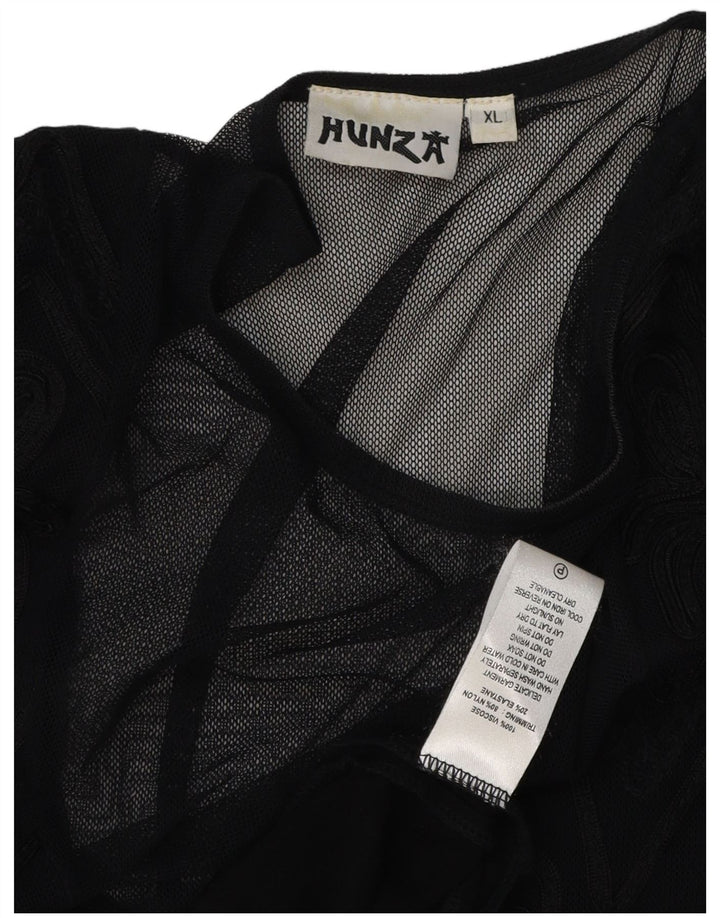 HUNZA Vestido maxi feminino sem mangas Reino Unido 18 XL preto paisley viscose