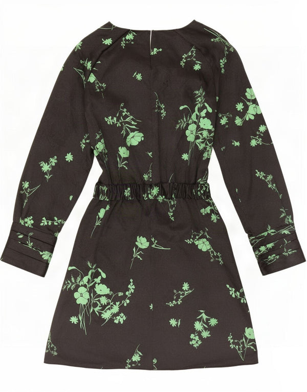 Vestido feminino Zara manga comprida evasê Reino Unido 12 poliéster floral preto médio