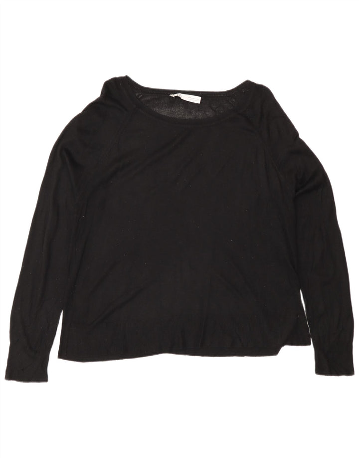 Suéter feminino Zara com gola canoa UK 14 médio preto