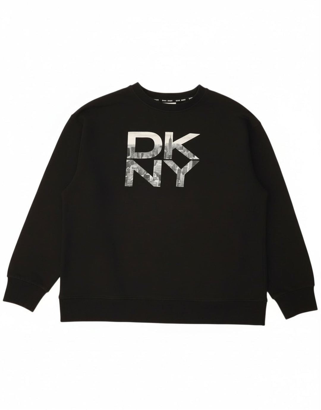 Dkny moletom gráfico masculino jumper médio algodão preto