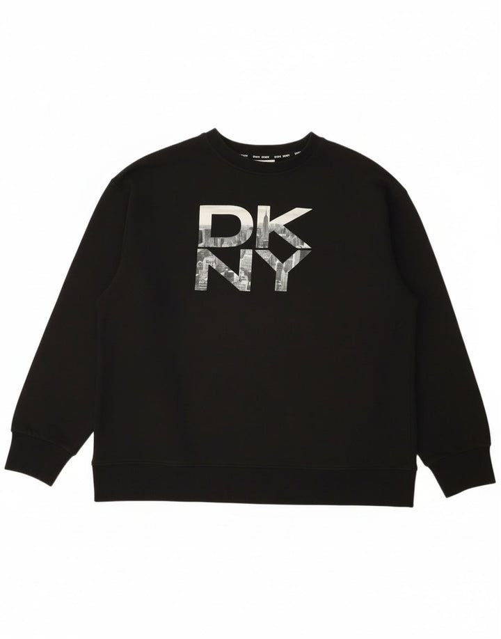 Dkny moletom gráfico masculino jumper médio algodão preto