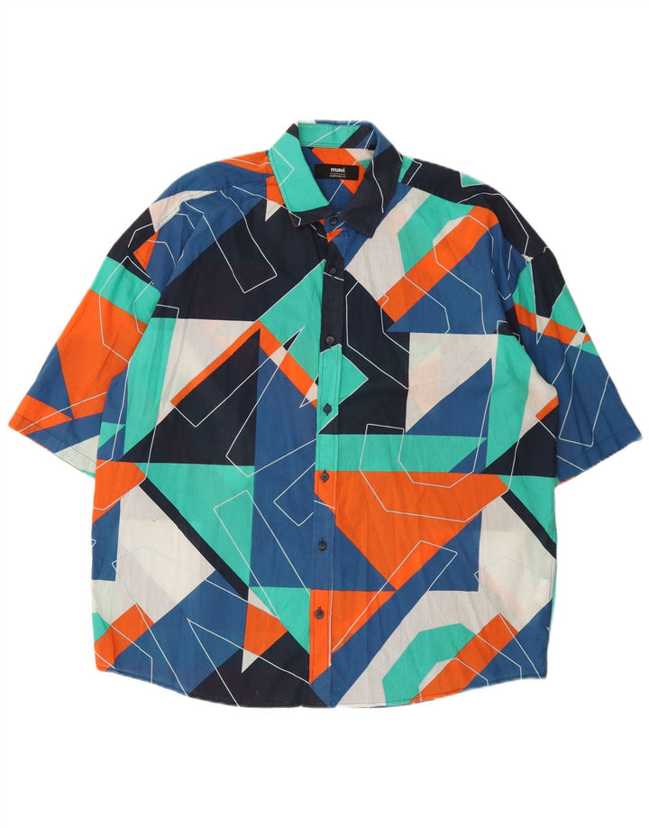 Mavi Camisa masculina gráfica de manga curta grande algodão geométrico multicolorido