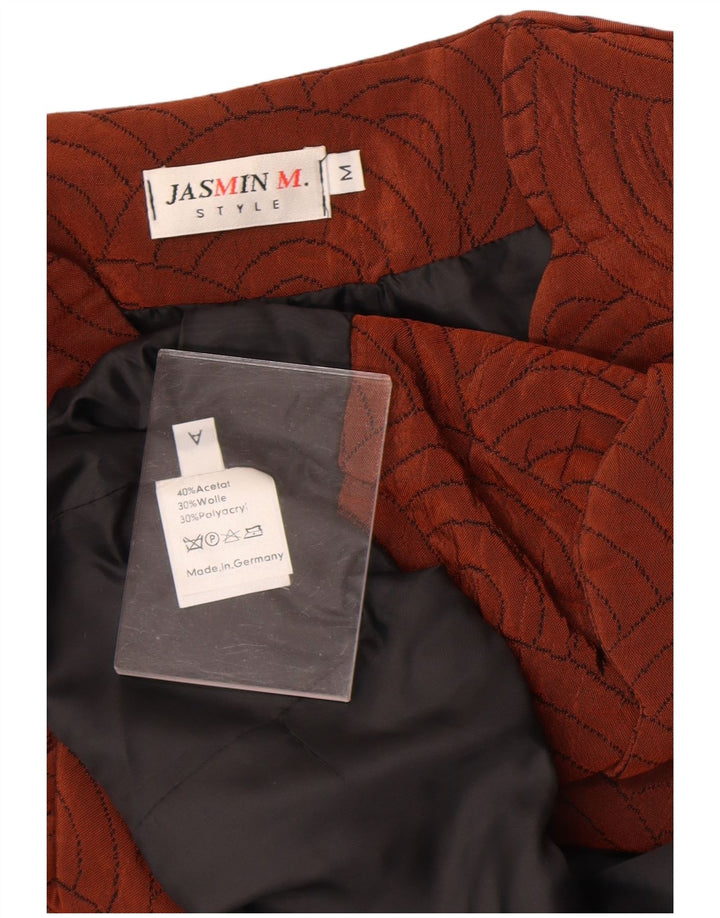 Jaqueta Blazer Feminina Vintage com 3 Botões Reino Unido 14 Acetato Geométrico Marrom Médio