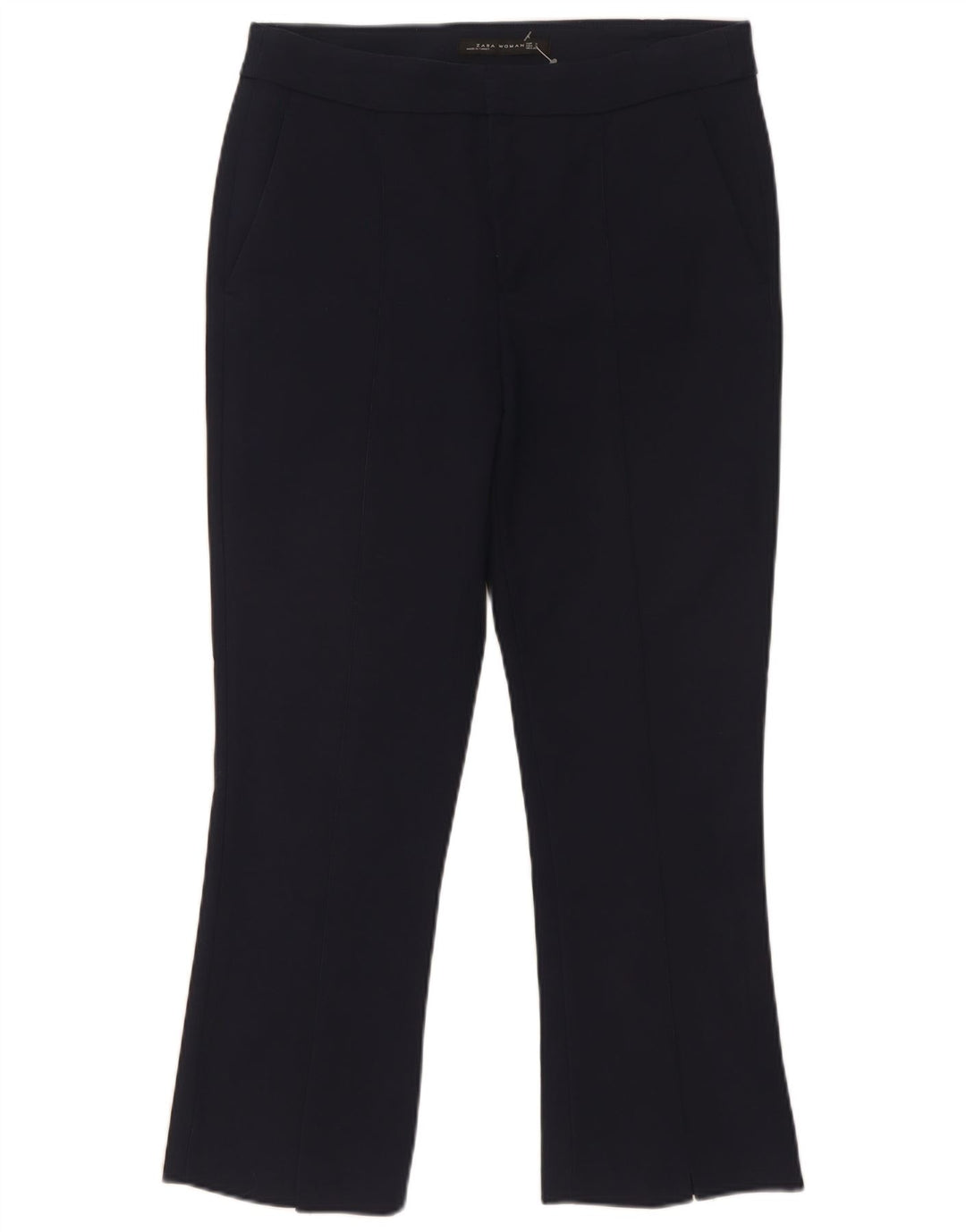 Calça feminina Zara Bootcut Chino pequena W29 L26 azul marinho