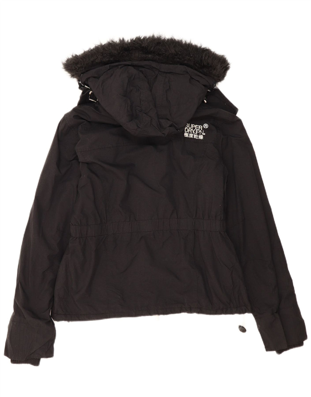 Jaqueta corta-vento com capuz feminina Superdry UK 16 grande poliéster preto