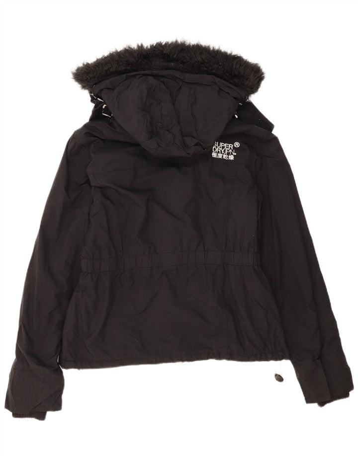 Jaqueta corta-vento com capuz feminina Superdry UK 16 grande poliéster preto