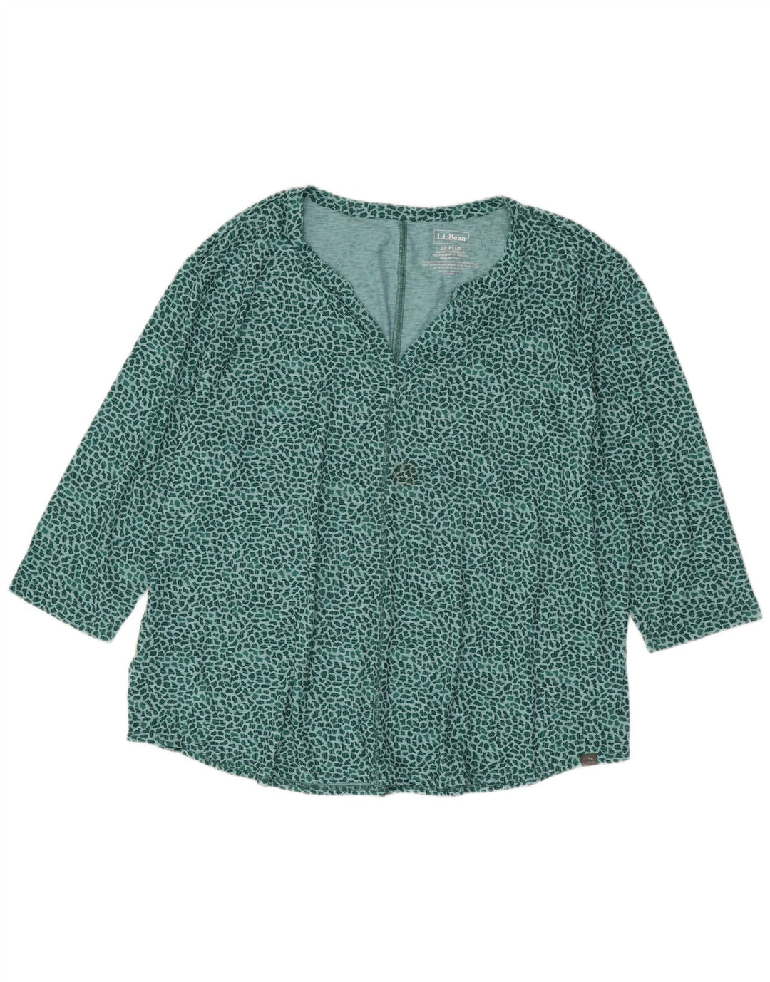 Blusa feminina de manga 3/4 L.L.BEAN UK 22 3XL verde animal estampado