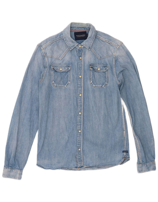 Camisa jeans slim masculina Scotch & Soda de algodão azul médio