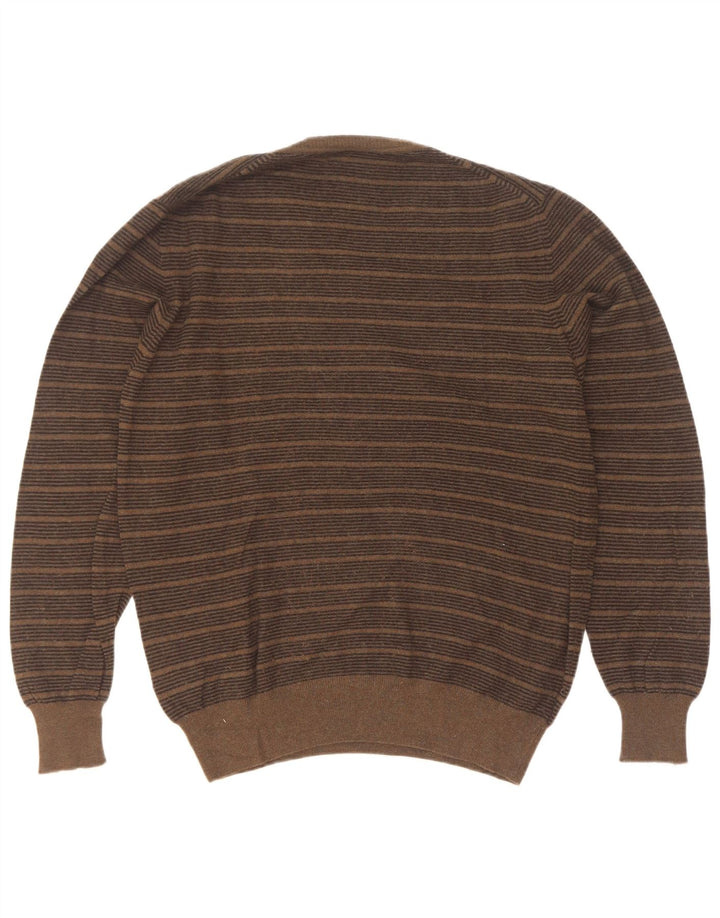 Suéter masculino Fred Perry com decote em V de lã listrada cáqui média