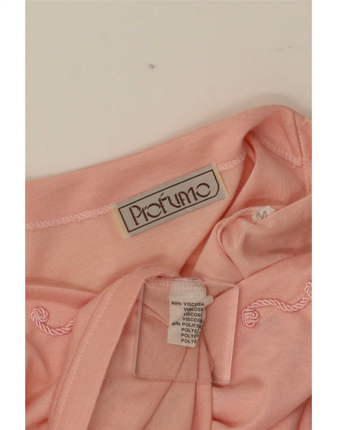 Camiseta feminina vintage UK 14 viscose rosa médio