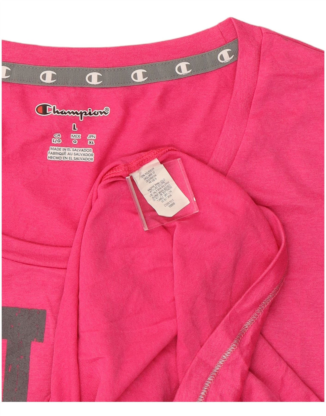Camiseta feminina estampada Champion UK 14 grande poliéster rosa