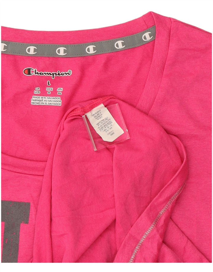 Camiseta feminina estampada Champion UK 14 grande poliéster rosa