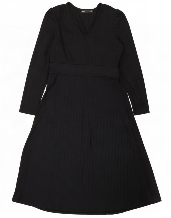 Vestido maxi feminino de manga comprida Marks & Spencer UK 14 médio preto listrado