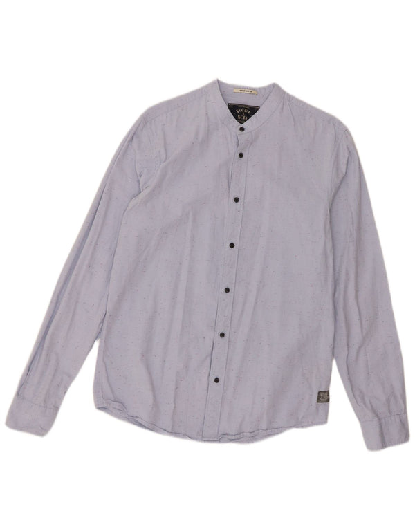 Camisa masculina Scotch & Soda de algodão manchado azul médio