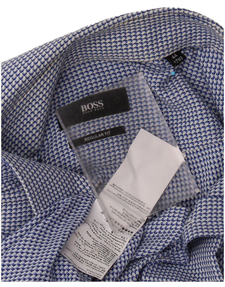 Camisa masculina de ajuste regular HUGO BOSS tamanho 44 17 1/2 XL azul houndstooth algodão