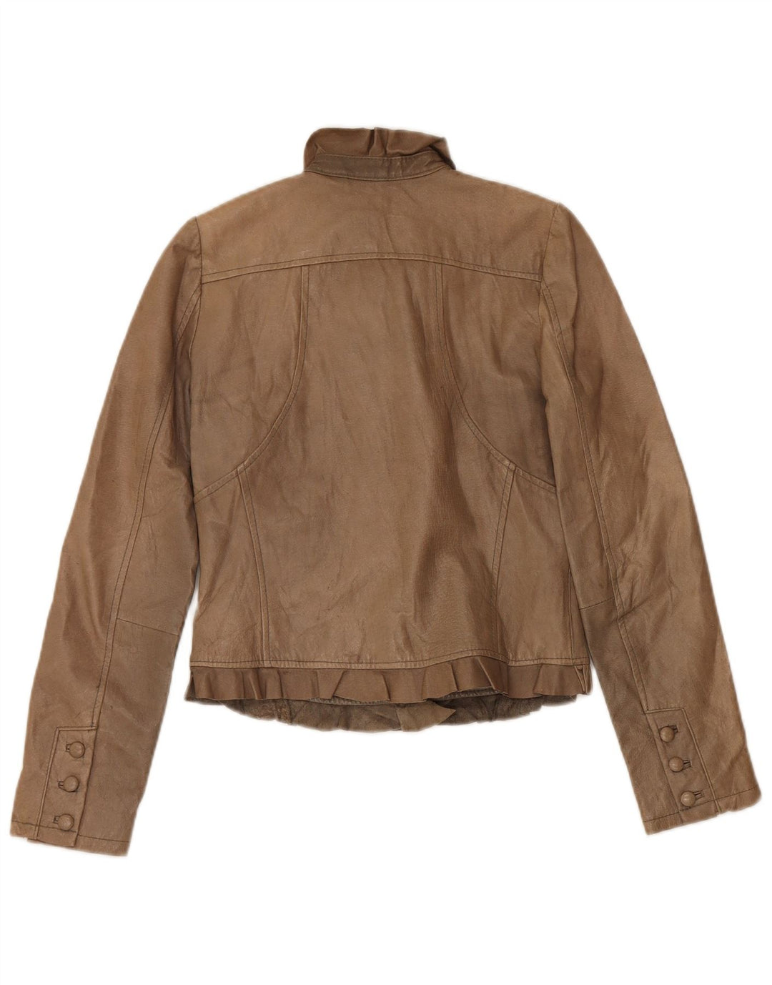 Jaqueta de couro vintage feminina UK 10 pequena bege