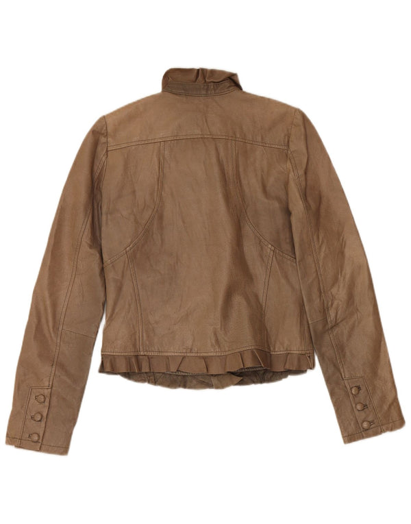 Jaqueta de couro vintage feminina UK 10 pequena bege