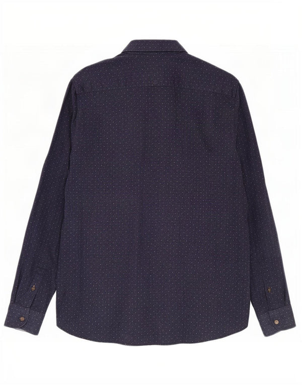 Camisa masculina Ted Baker tamanho 4 grande algodão manchado azul marinho