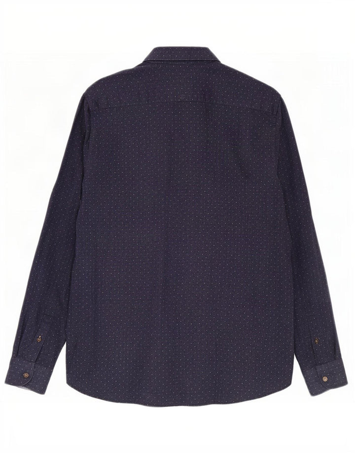 Camisa masculina Ted Baker tamanho 4 grande algodão manchado azul marinho